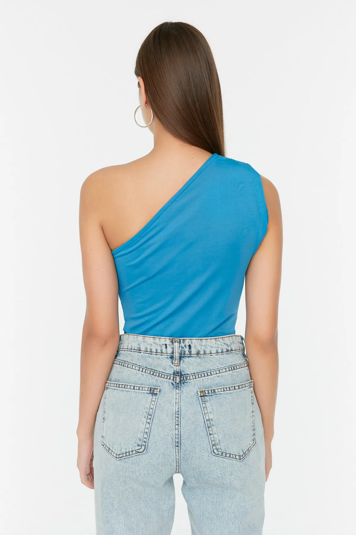Trendyol Collection  Indigoblauer, asymmetrischer Kragen, flexibler Strickbody mit Druckknöpfen an der Unterseite TWOSS22BD00014