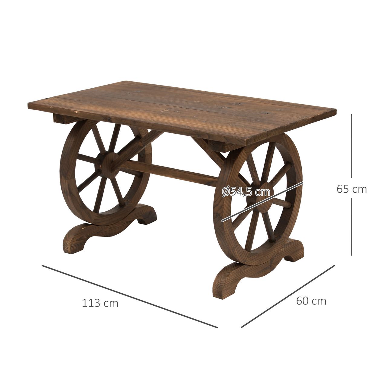 Outsunny Gartentisch, Balkontisch, Holztisch, Räderform, Witterungsbeständig, Massivholz, Natur, 113 x B60 x H65 cm