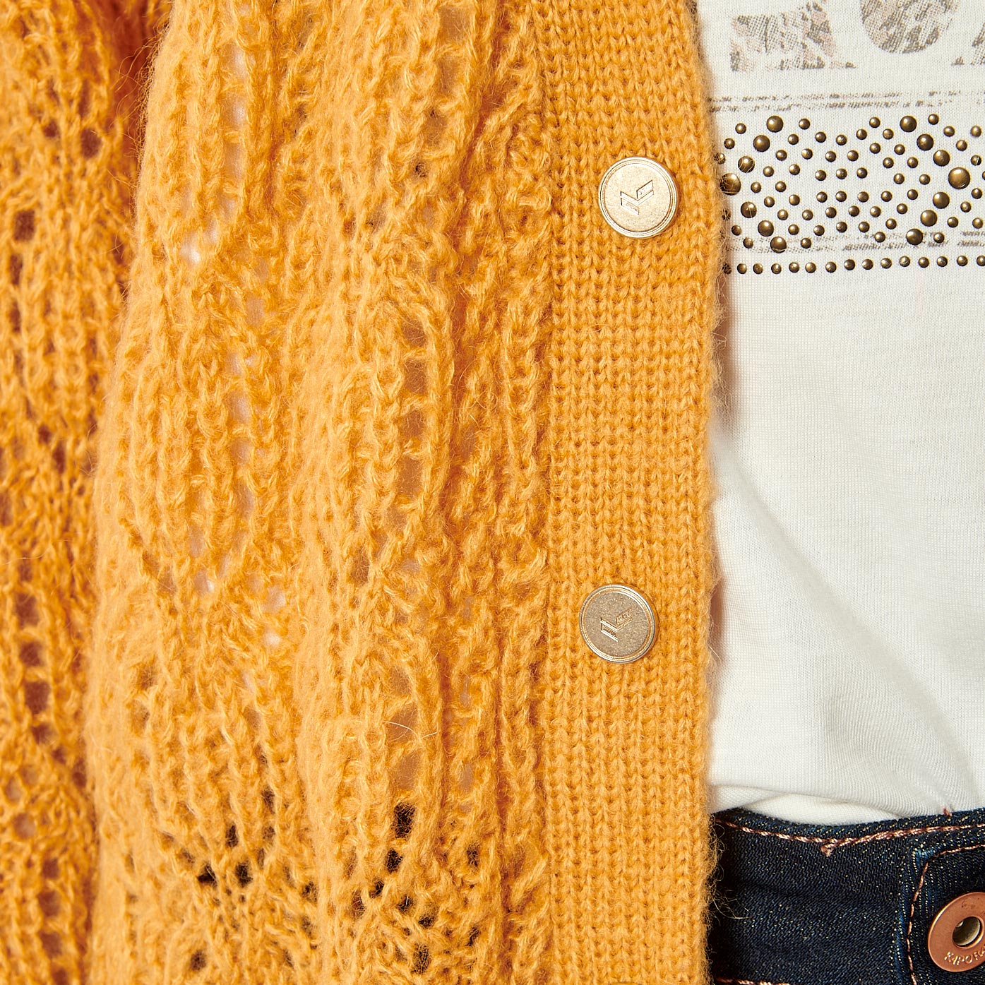 LAEL   Gilet ajouré jaune femme