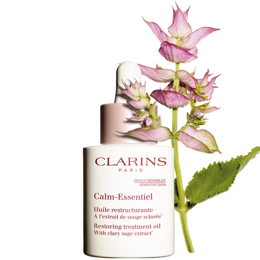 Clarins Calm-Essentiel  Huile Restructurante  Al’extrait de sauge sclarée* Soin visage peaux sensibles