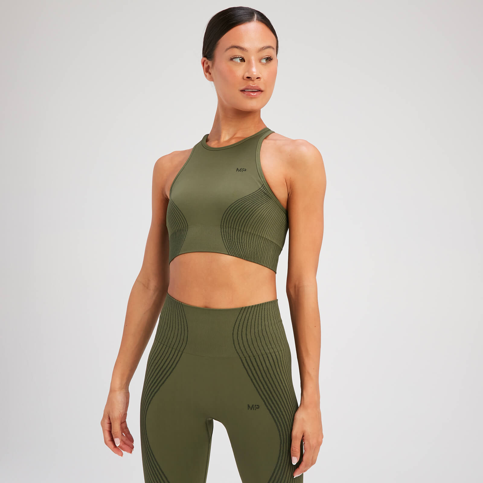 Brassière de sport sans coutures MP Tempo Illusion pour femmes – Vert olive