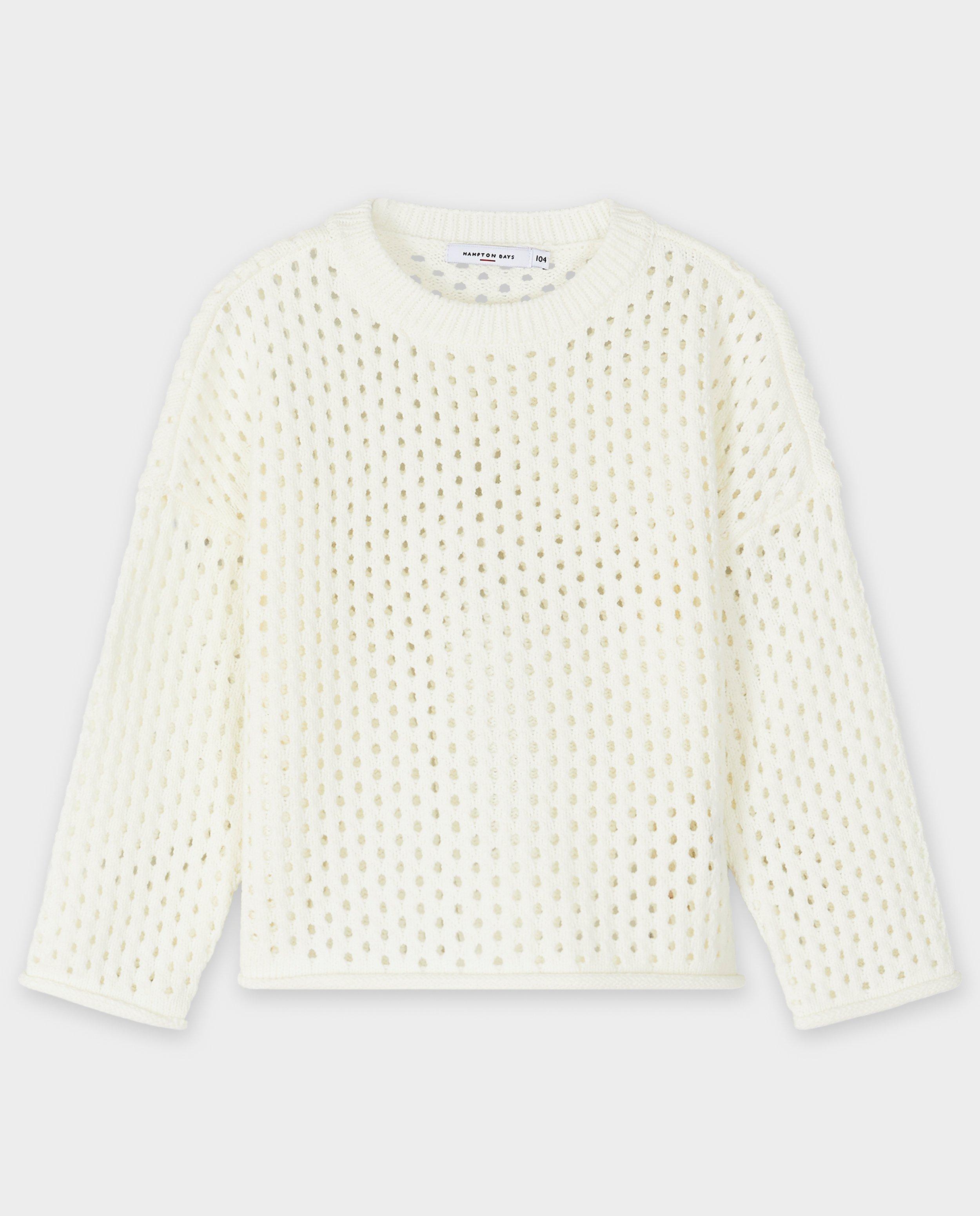 Pulover croșetat alb Hampton Bays cu broderie