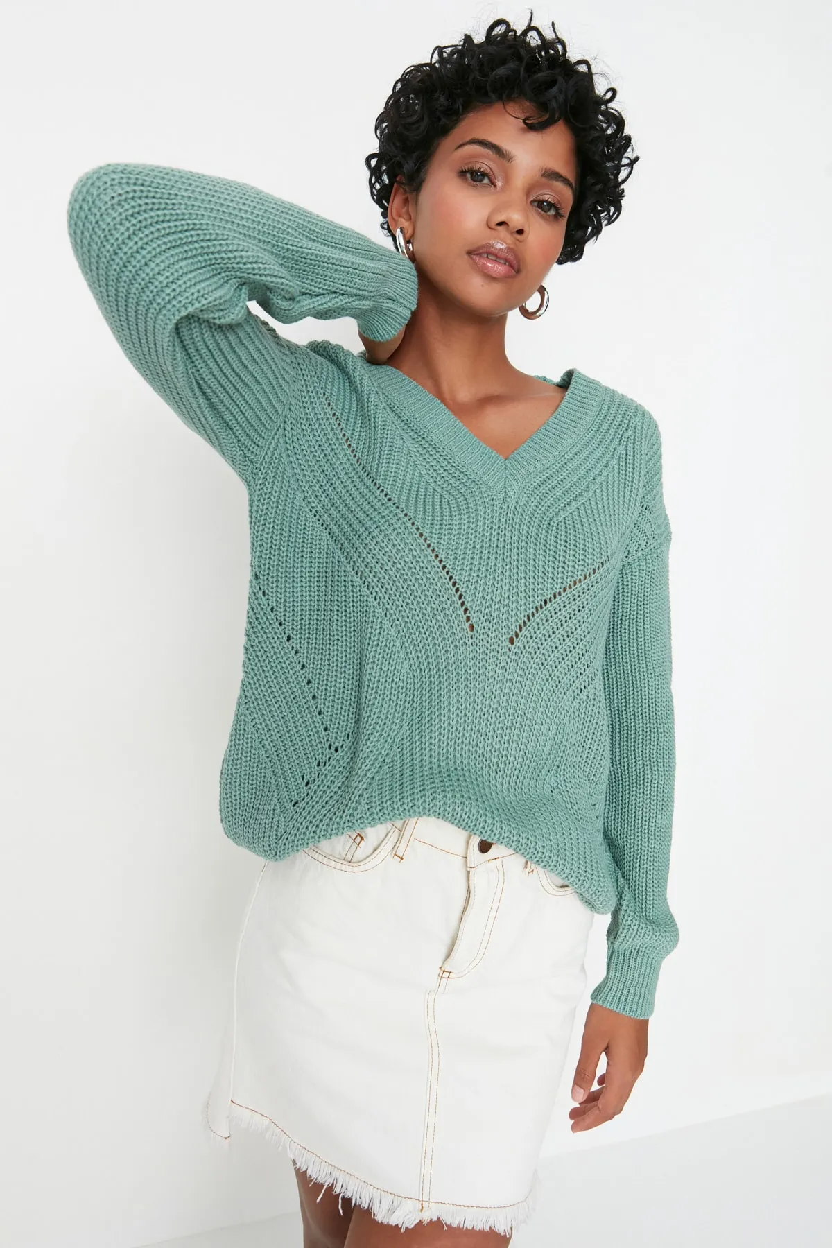 Trendyol Collection  Mintfarbener Strickpullover mit Lochmuster TWOAW21KZ0690