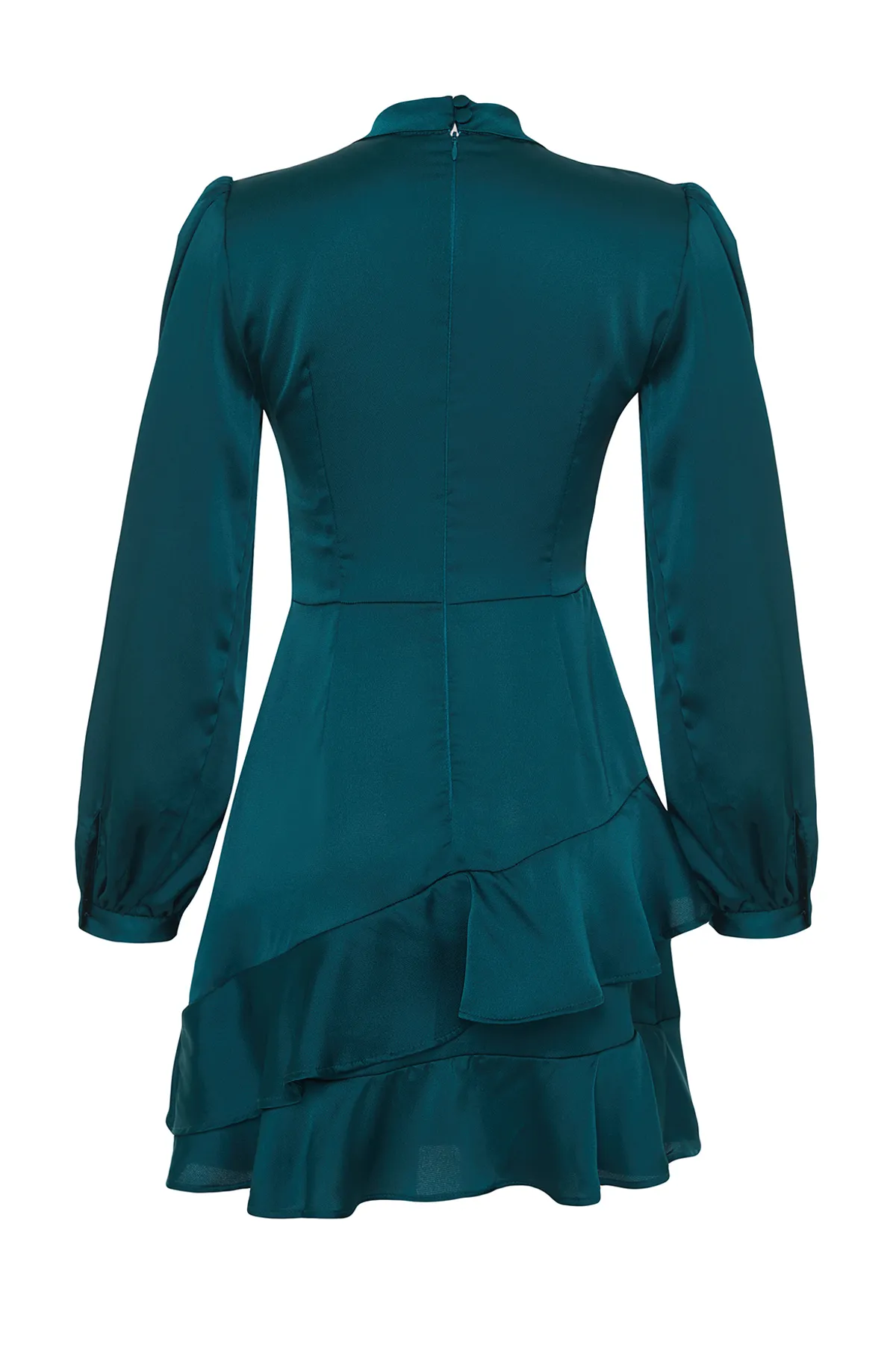Trendyol Collection  Smaragdgrünes A-Linien-Rock-Volant-Satin-Webkleid TWOAW21EL1891