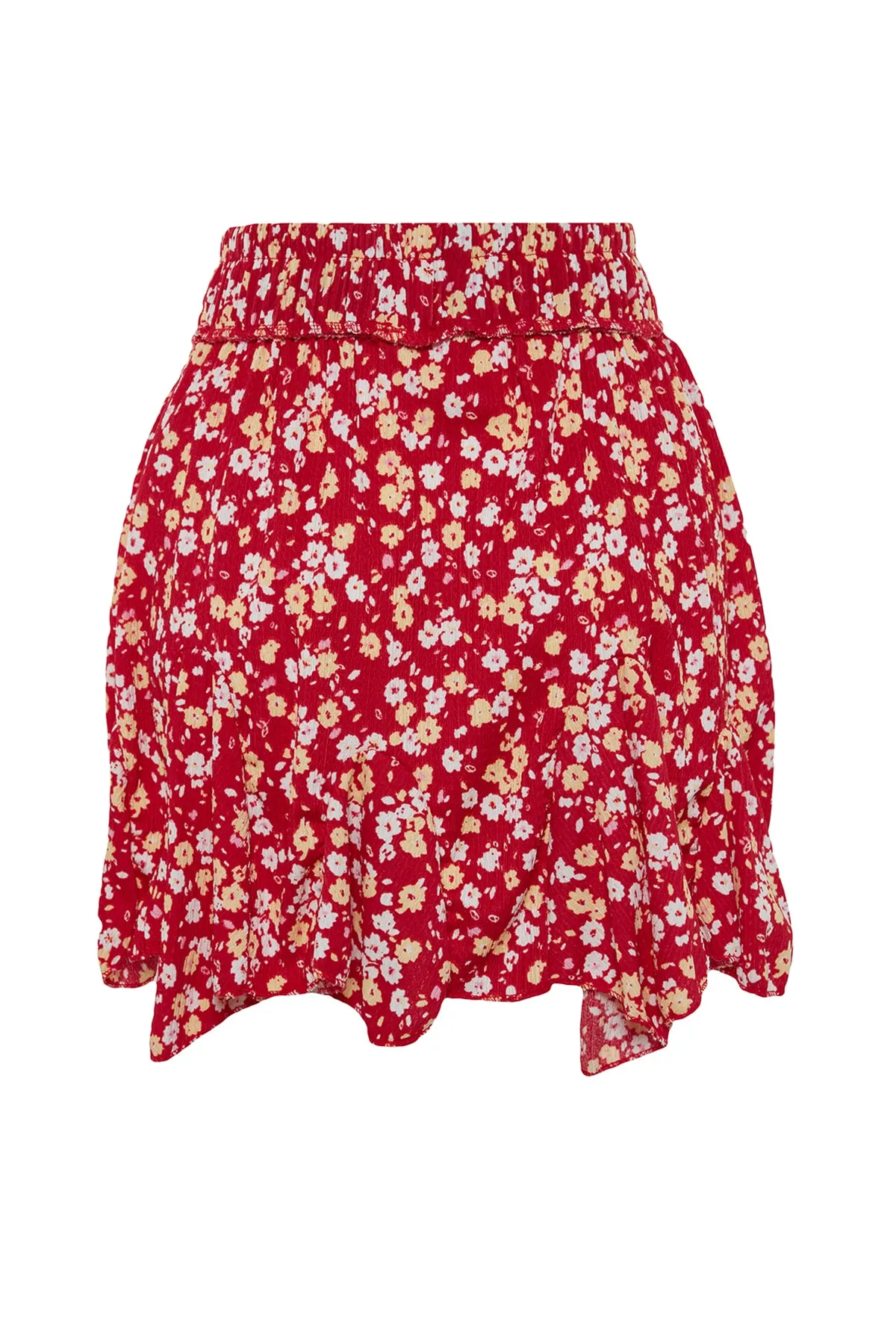 Trendyol Collection  Rosa Rock mit Blumenmuster und Rüschen, normaler Taillenbund, Mini-Wickelrock aus Strick TWOSS23ET00297