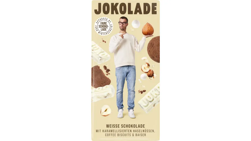 JOKOLADE No 1 Weiße Schokolade mit karamellisierten Haselnüssen, Coffee Biscuits & Baiser 140 g