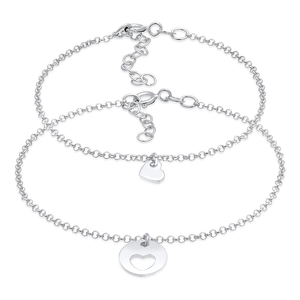 Elli Elli Bracelet Femmes Mère Fille Set Cœur Plaquette Cut Out en Argent Sterling 925 Bracelet