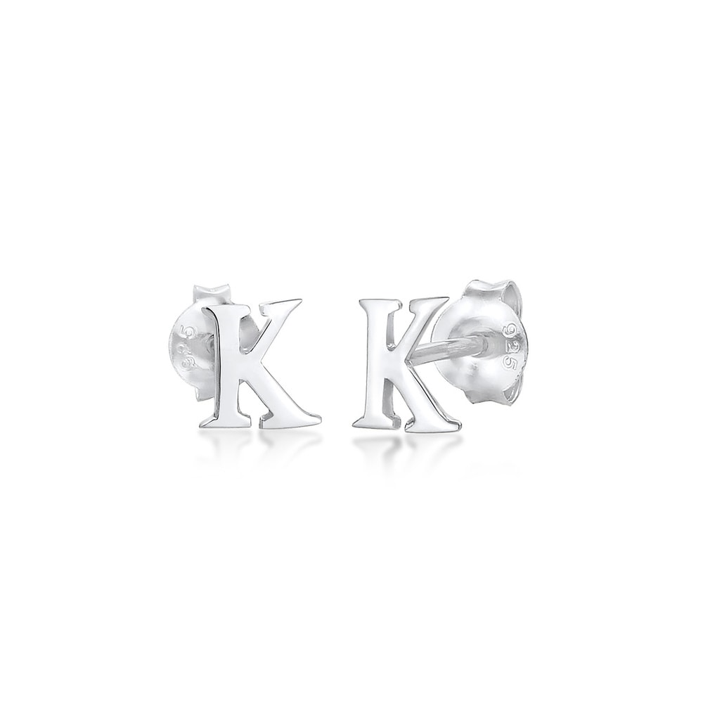 Elli Elli Boucles d'Oreilles Lettre K Clous d'Oreilles Femme - (925/1000) Argent Boucles d'oreilles