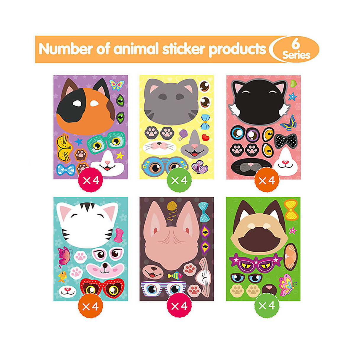 frler Aufkleber Sticker Puzzlespielzeug Katzen,24 Stück Sticker für Kinder