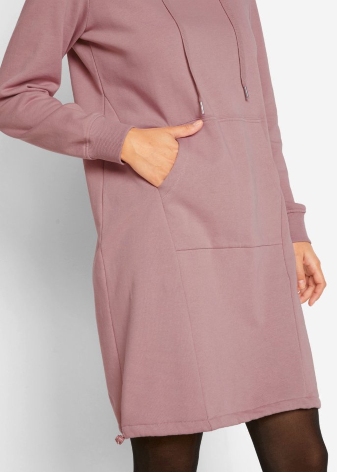 Sweatkleid mit Kapuze und Gummizug am Saum