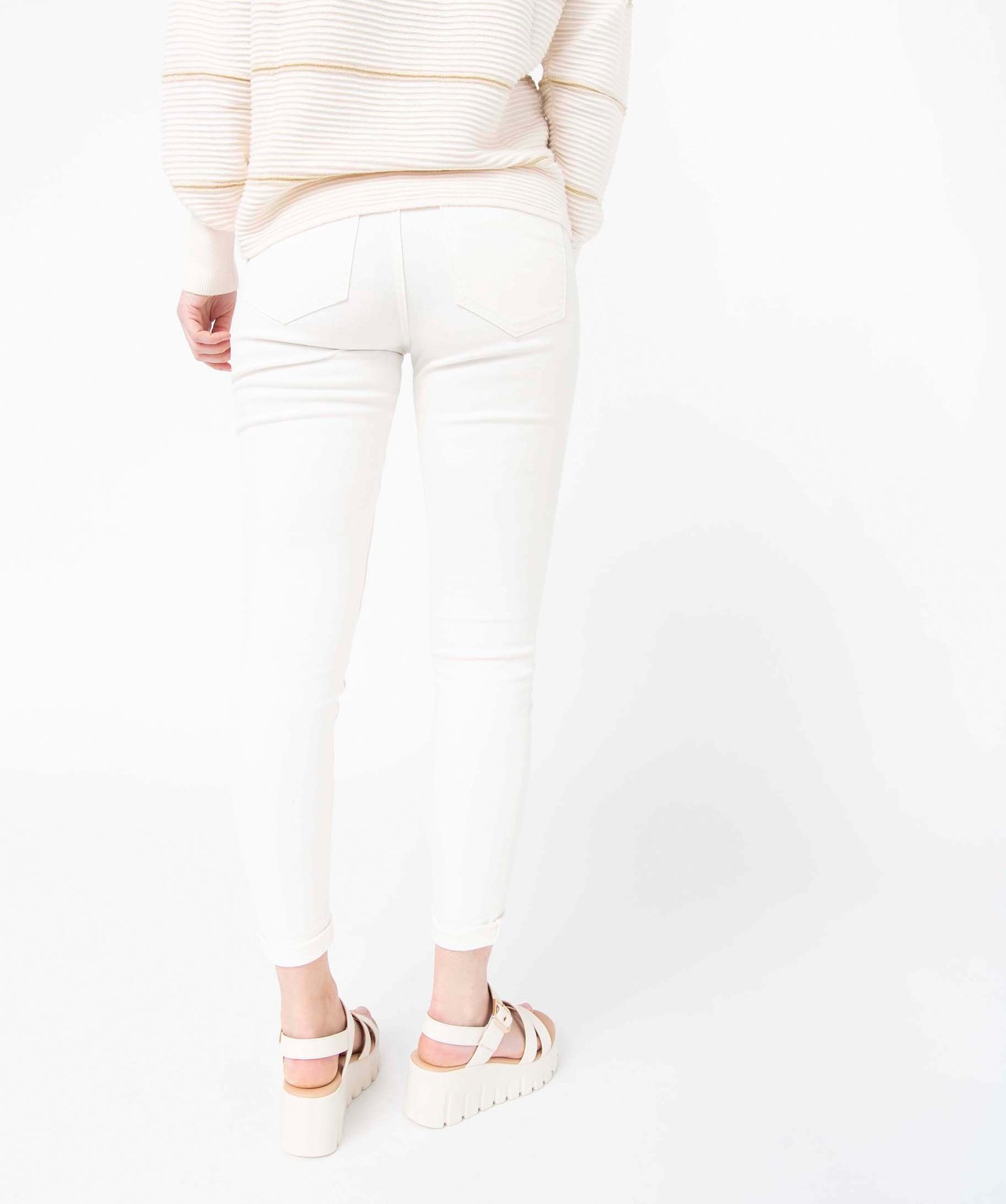 Pantalon femme en toile extensible coupe Skinny blanc | GEMO