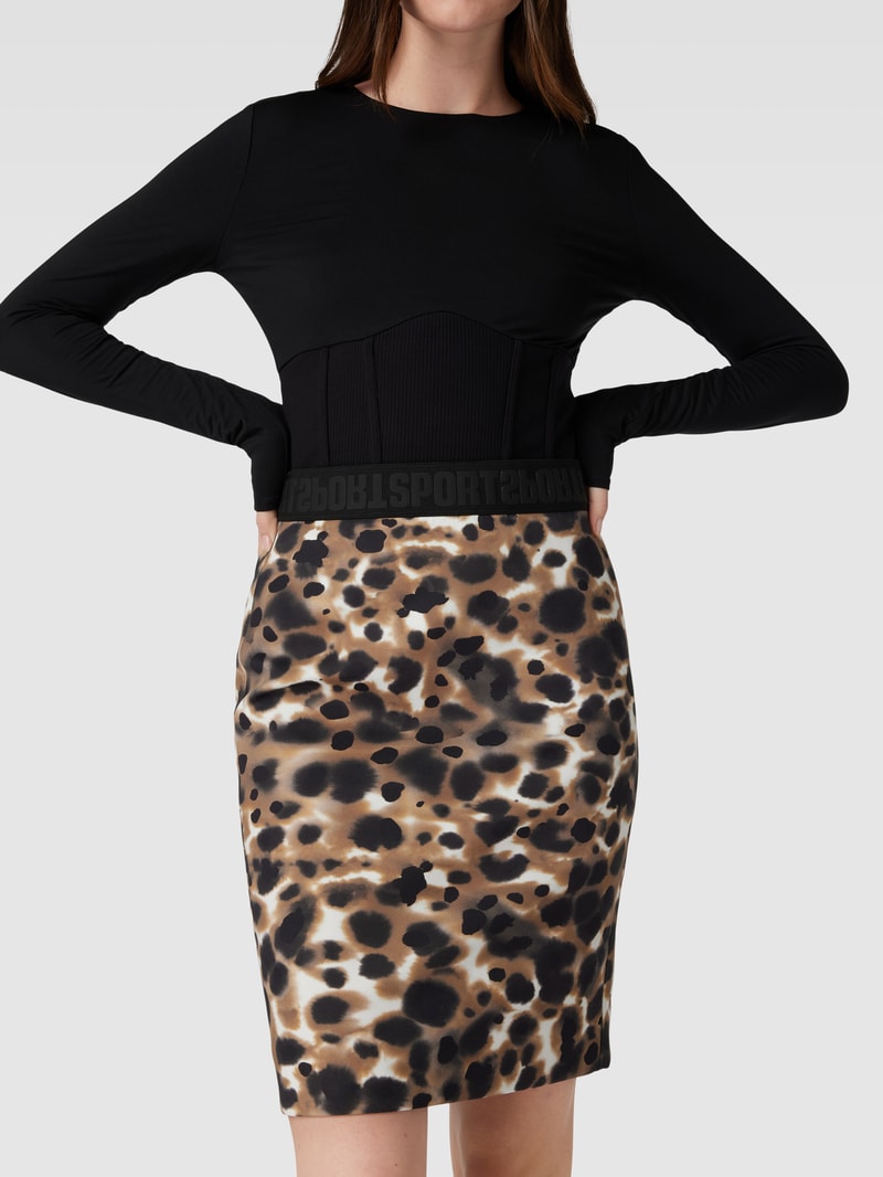 Knielanger Rock mit Animal-Print in cognac