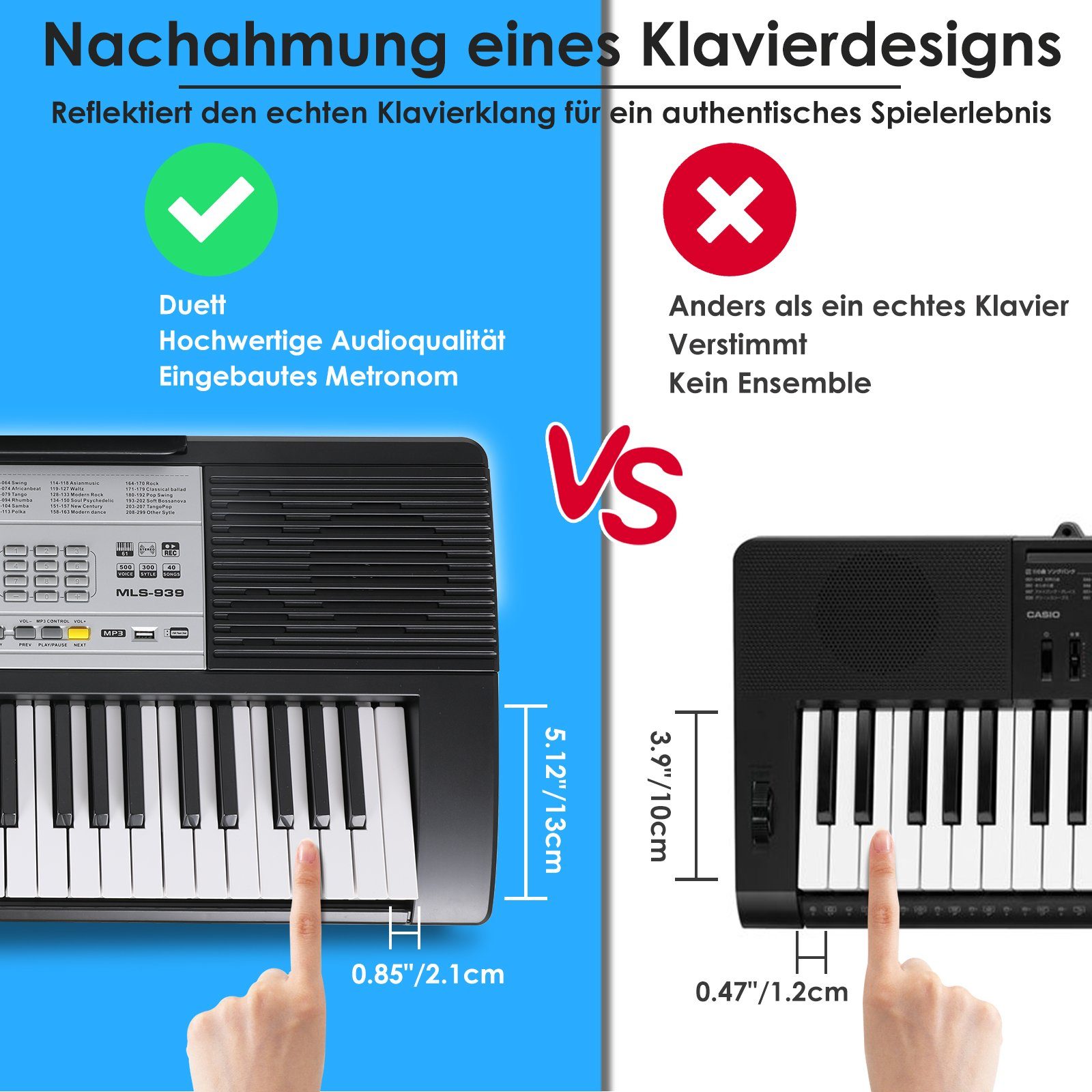 TLGREEN Digitalpiano Keyboard Piano Digital Klavier 61 Tasten, E-Piano Tastatur, Automatische Bassakkorde: Einzelfinger/Mehrfinger/Synthetik/Akkord