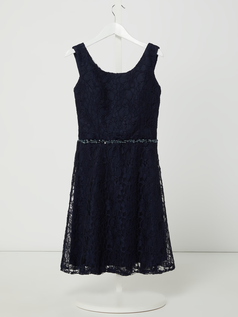 Kleid aus Spitze mit Zierperlen in marineblau