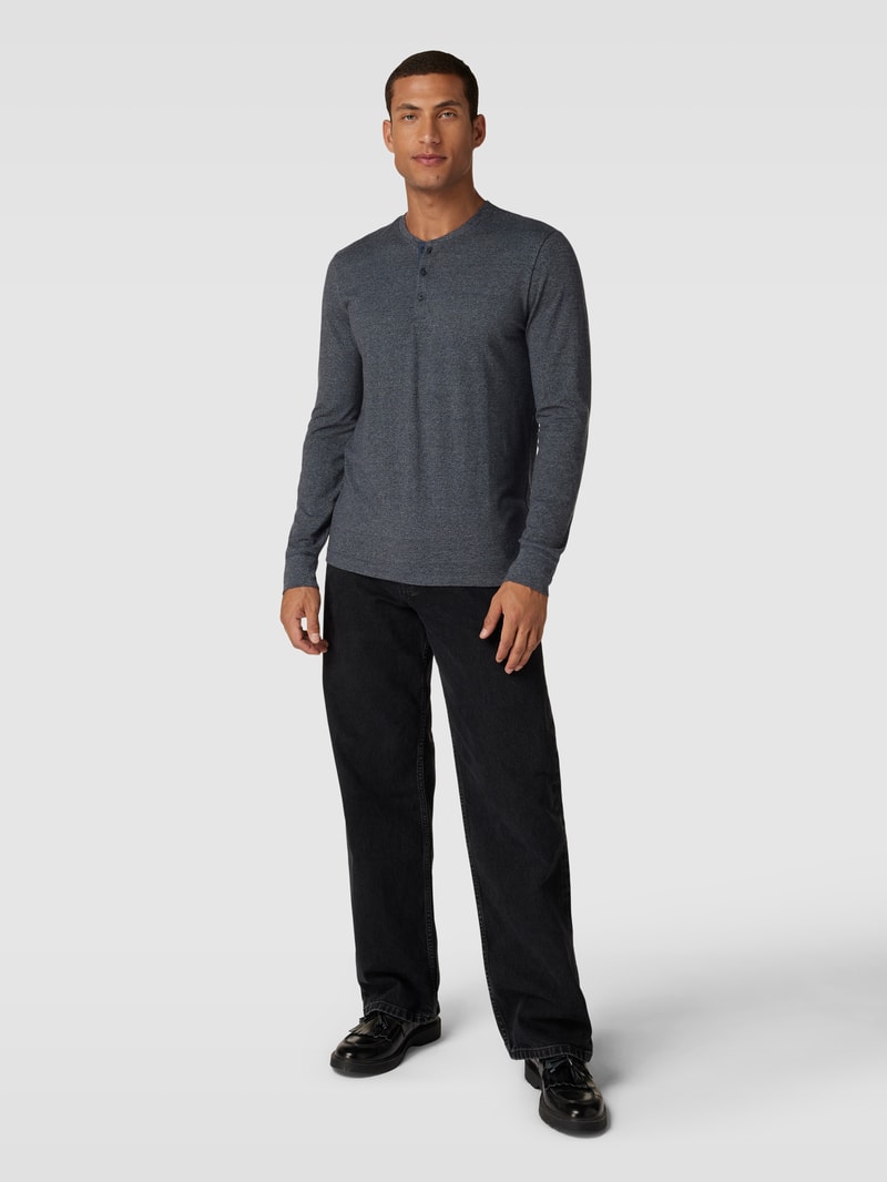 Longsleeve mit kurzer Knopfleiste und Label-Detail in marineblau