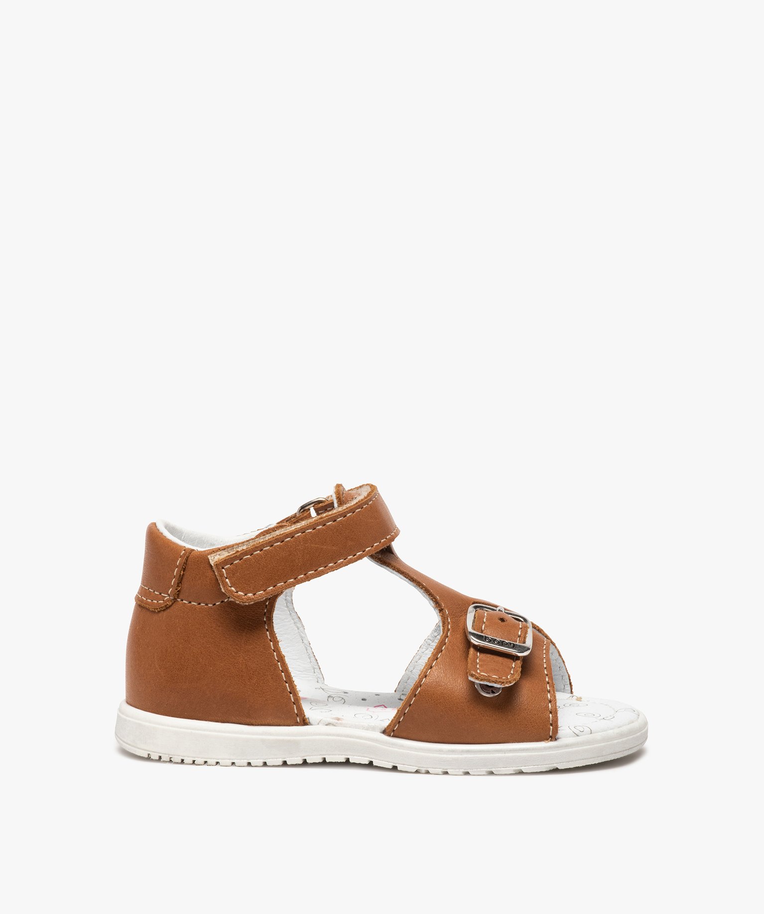 Sandales bébé en cuir uni ajustables - Bopy camel | GEMO