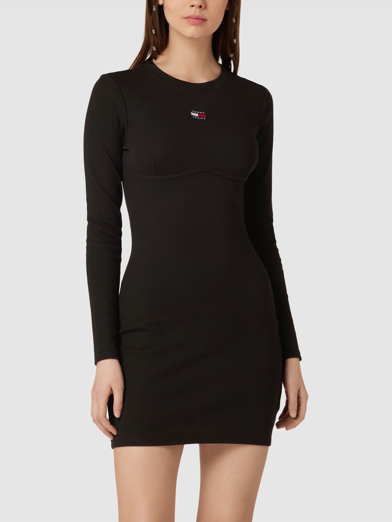 Sweatkleid in Ripp-Optik in schwarz