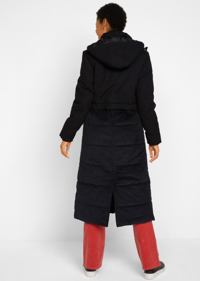 Langer Wintermantel mit Cord und Tunnelzug