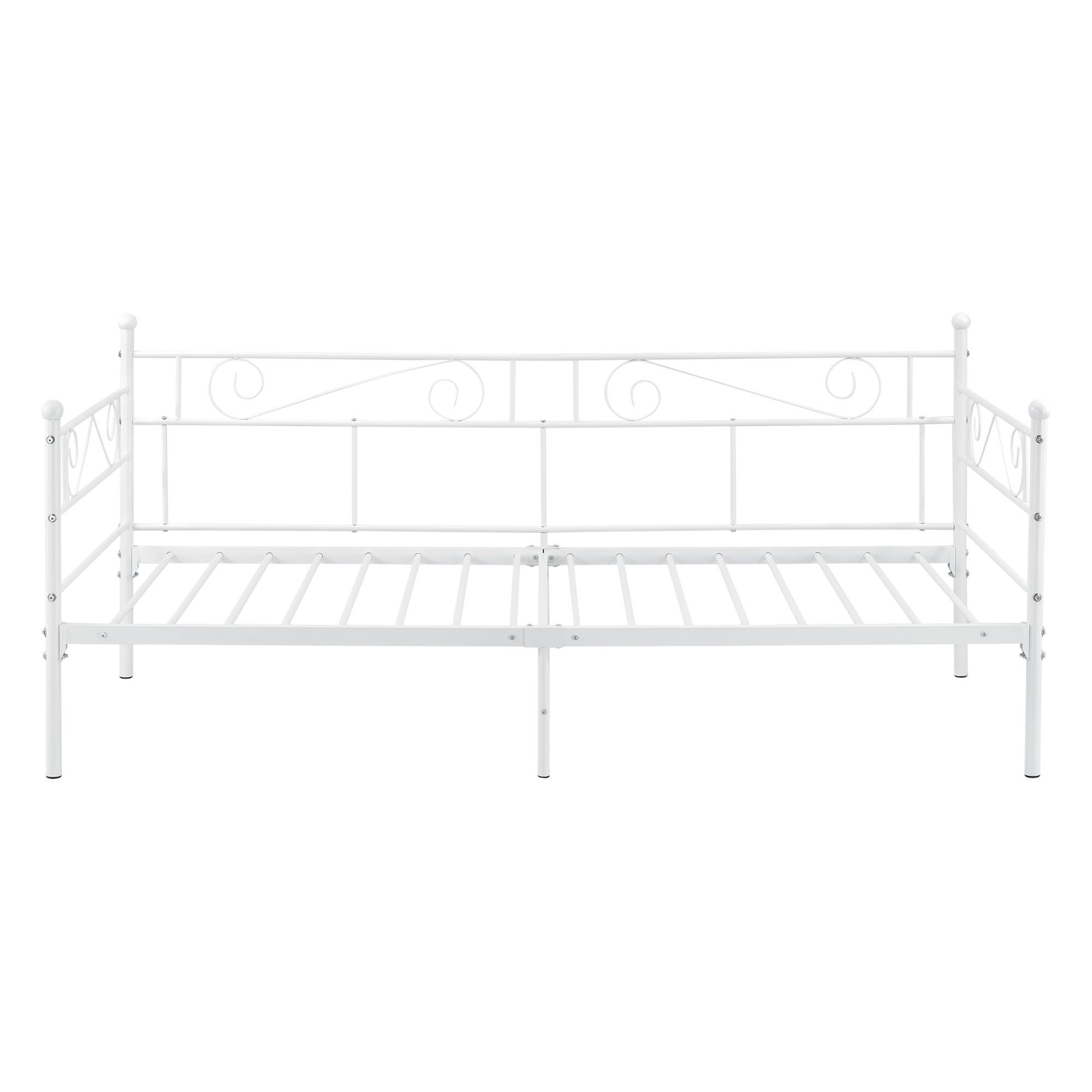 en.casa Metallbett, Kerava Bettsofa mit Lattenrost Tagesbett 90x200cm Stahl Weiß