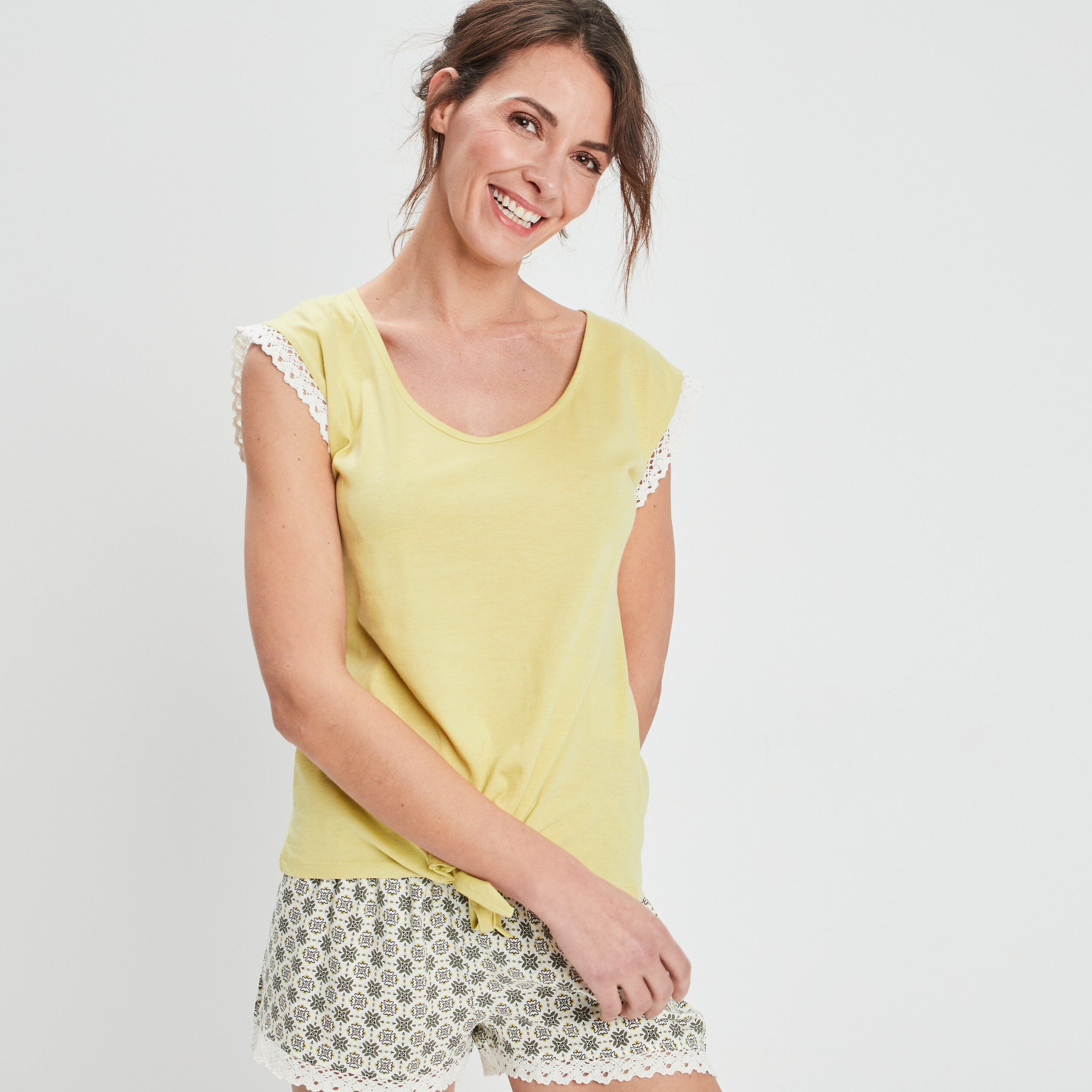 Ensemble pyjama 2 pièces t-shirt à noeud ecru femme | La Halle