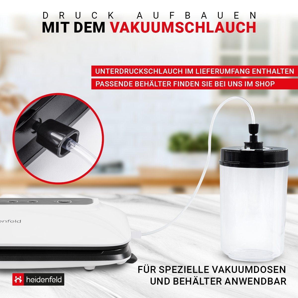 Heidenfeld Vakuumierer Folienschweißgerät HF-VK100 inkl. 5 Folienbeutel, 30 cm Schweißbreite - 125 W Heizleistung - Vakuumierung - 0,8 bar