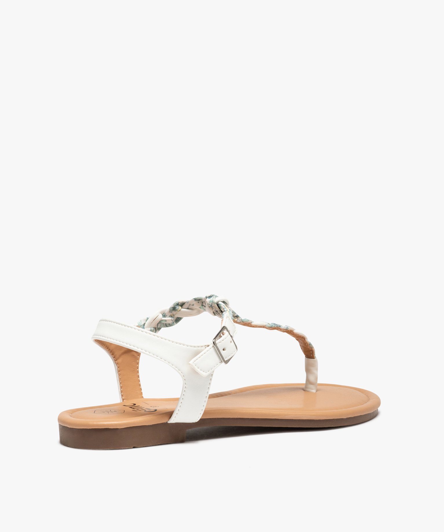 Sandales femme à talon plat et entre-doigts tressé blanc | GEMO