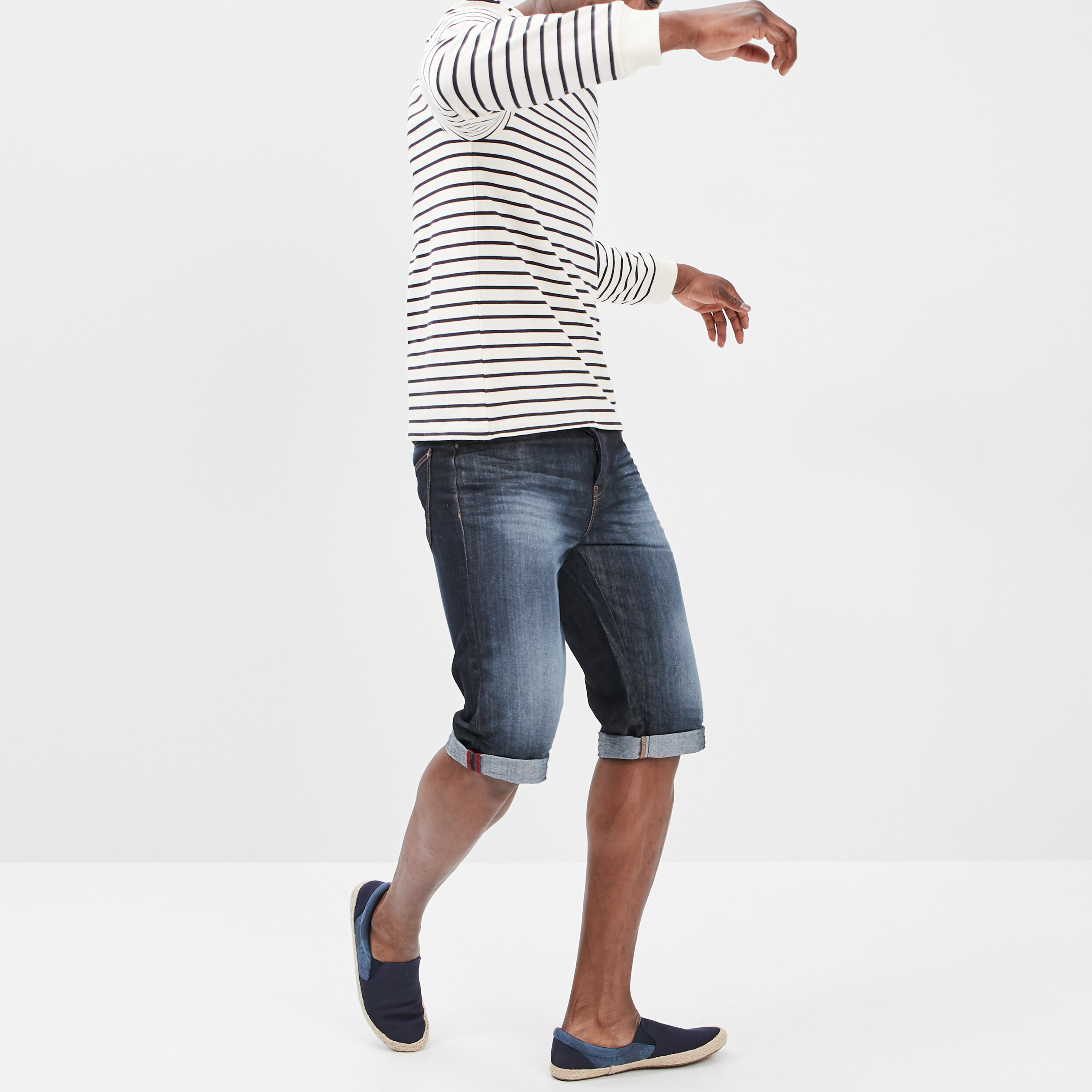 T-shirt manches longues marinière ecru homme | La Halle