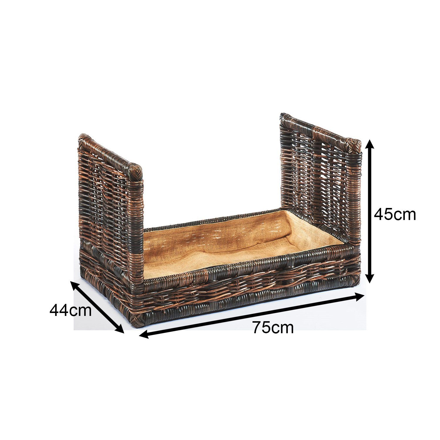 Kobolo Kaminholzregal Kaminholzablage - krabu Rattan - mit Leinenstoff, BxTxH:75x44x45 cm