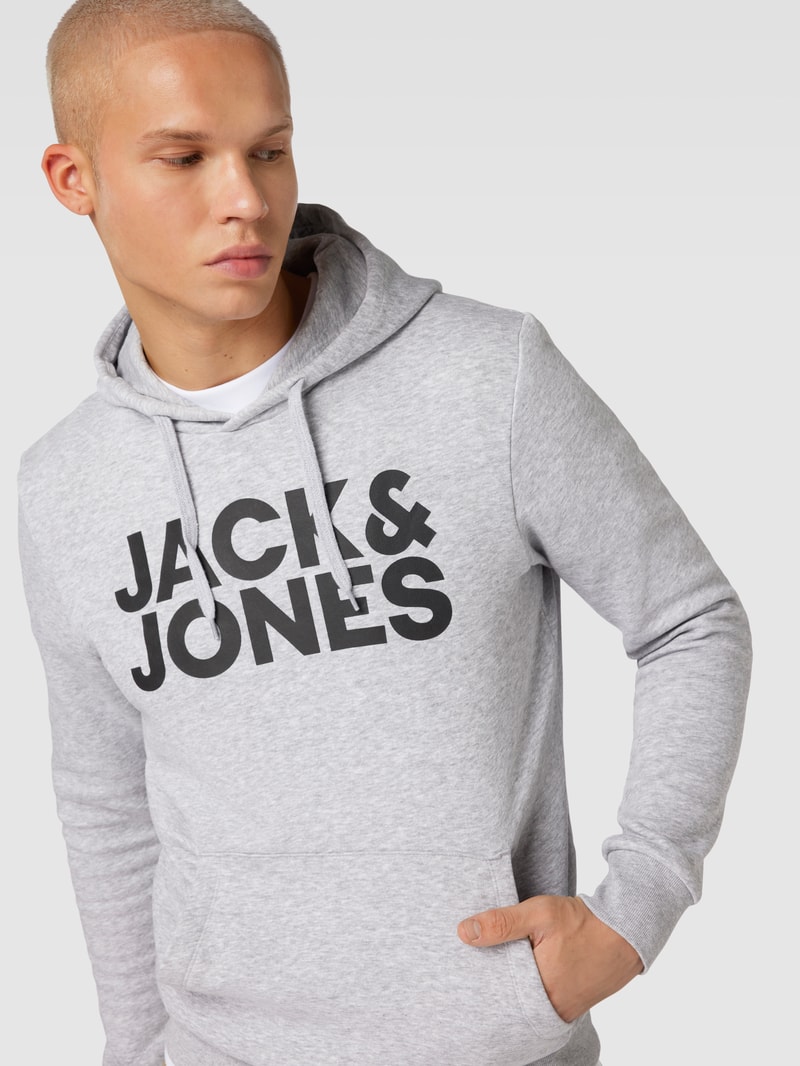 Hoodie mit Label-Print in hellgrau meliert
