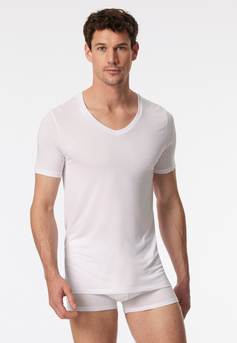 Shirt kurzarm V-Ausschnitt weiß - Premium Modal