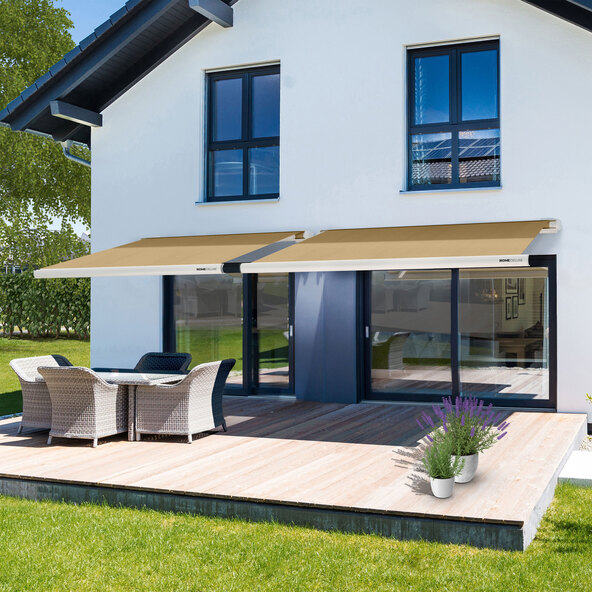 LED-Vollkassettenmarkise ELOS V2 inkl. Windsensor sandfarben, 350 x 250 cm
