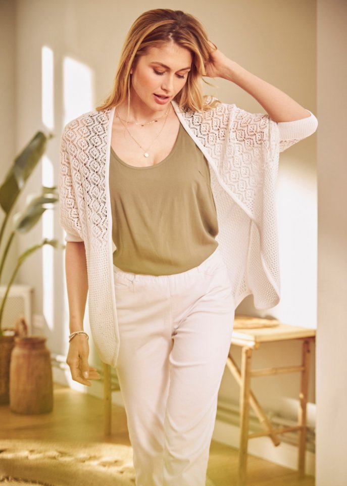 Strickjacke mit Muster und Fledermausärmeln, 3/4 Arm