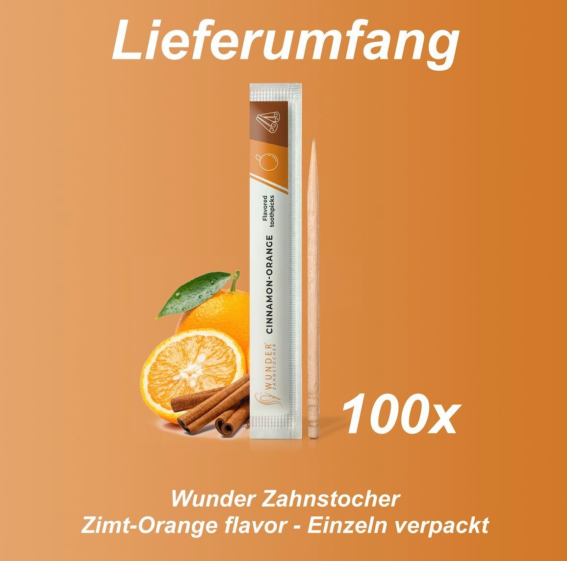 Wunder Zahnstocher Mundpflegecenter Wunder Zahnstocher - 100er Set Zimt/Orange Einzeln Verpackt