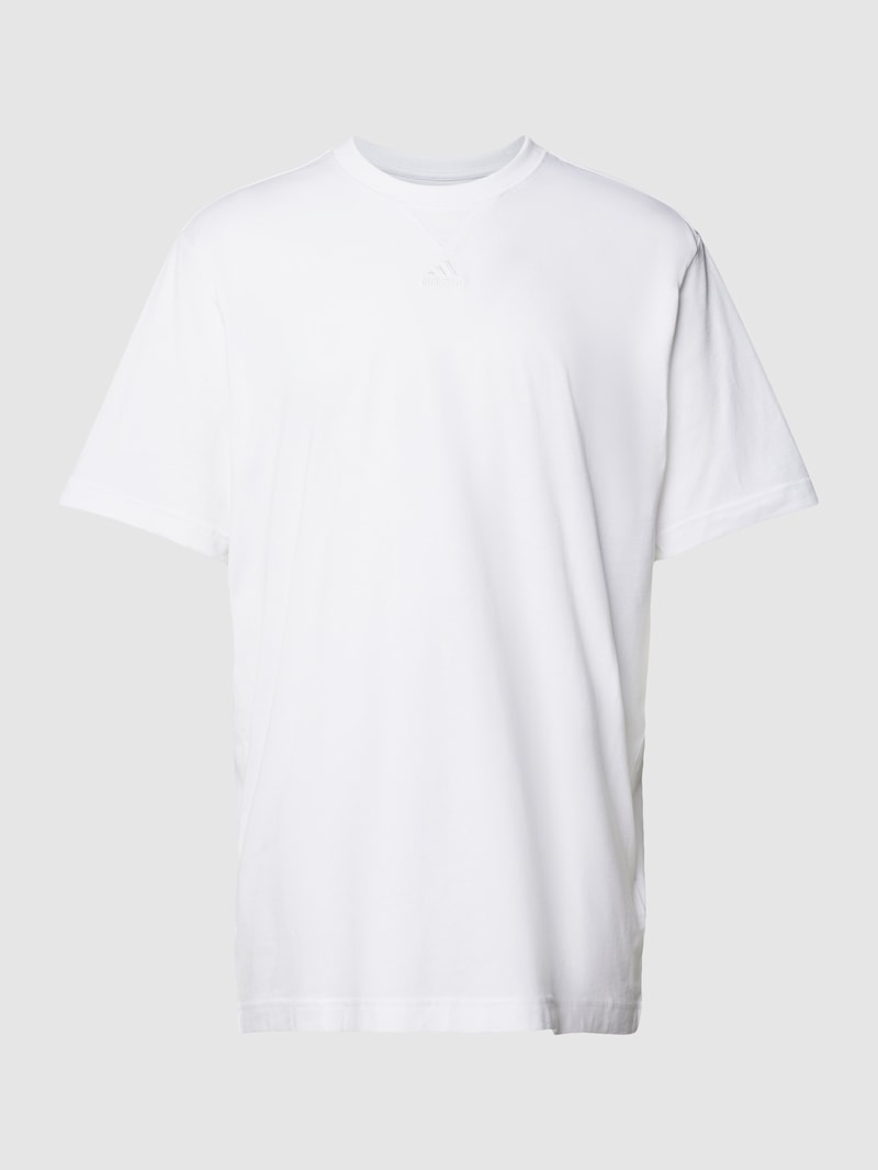 T-Shirt mit Rundhalsausschnitt und Label-Stitching in weiß