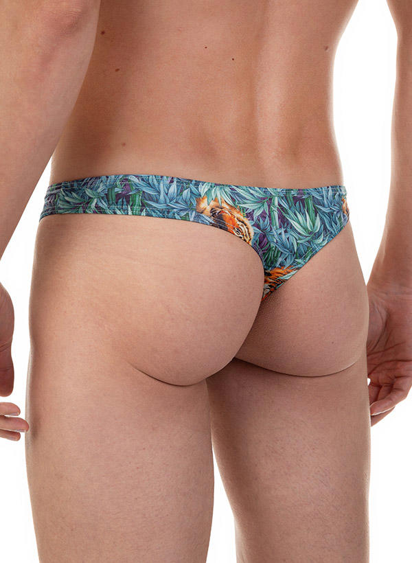 bruno banani, String, Mikrofaser-Stretch, grün-orange gemustert