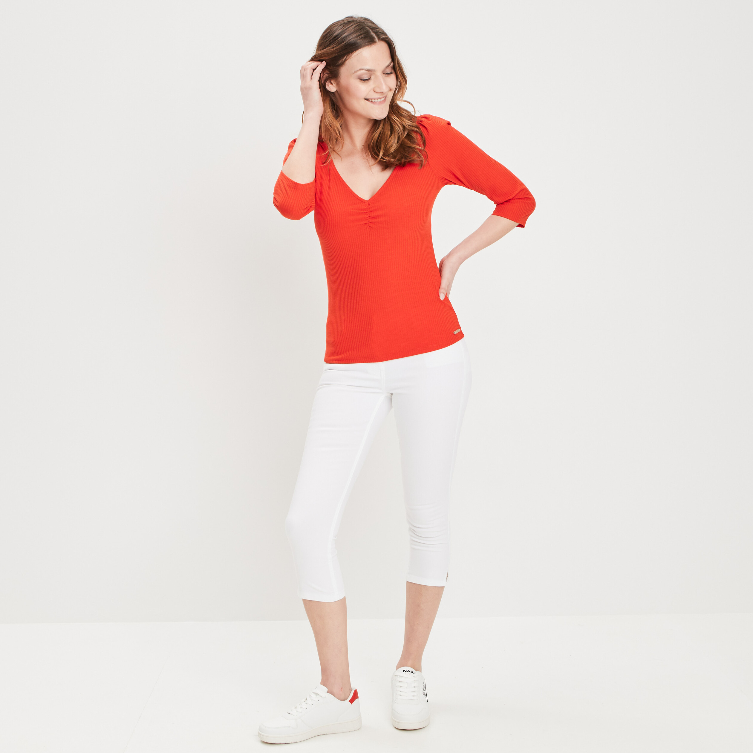 T-shirt manches 3 4 rouge femme | La Halle