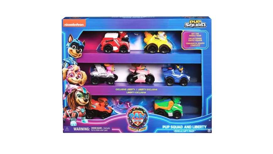 PAW Patrol: Der Mighty Kinofilm, 7-teiliges Pup Squad Racers-Geschenkset mit Liberty-Spielzeugauto