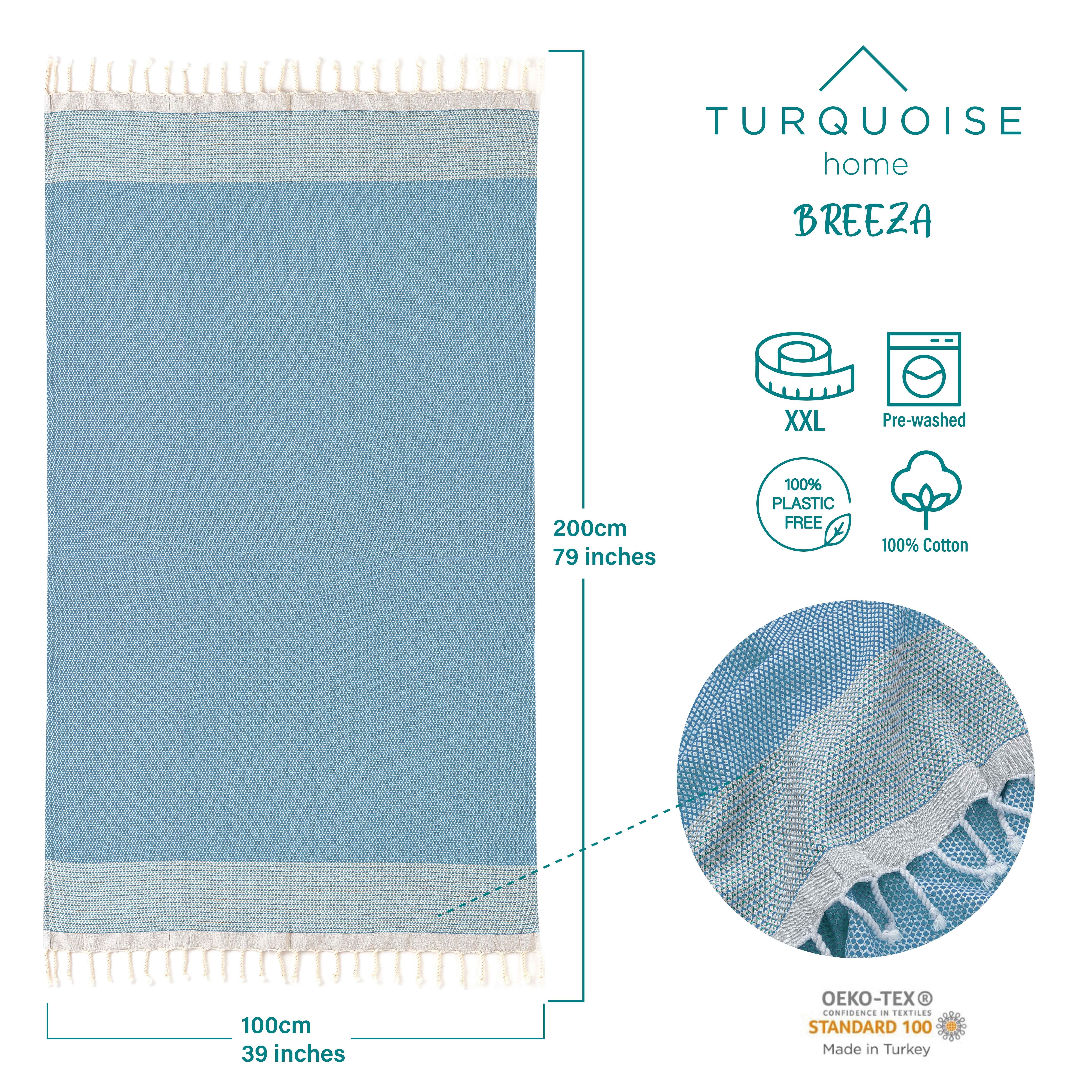 Turquoise Home Strandtuch Breeza XXL Strandtucher 100 x 200 cm 100% Baumwolle Saunahandtuch, (2-St)