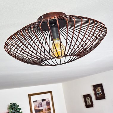 hofstein Deckenleuchte Pieris runde Deckenlampe aus Metall in Schwarz/Kupfer, ohne Leuchtmittel, E27, Retro-Leuchte mit Lichteffekt durch Gitter-Optik
