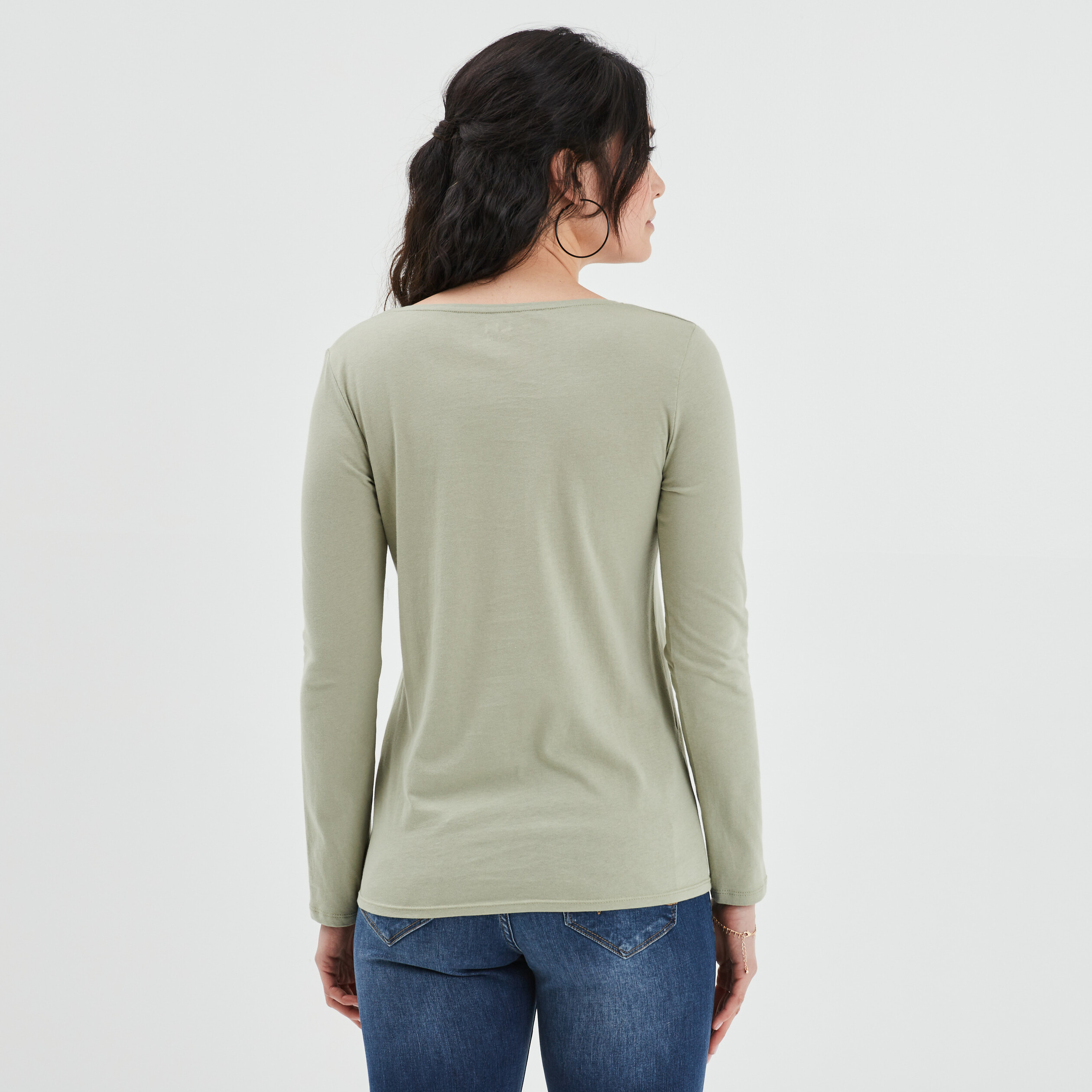 T-shirt manches longues vert kaki femme | La Halle