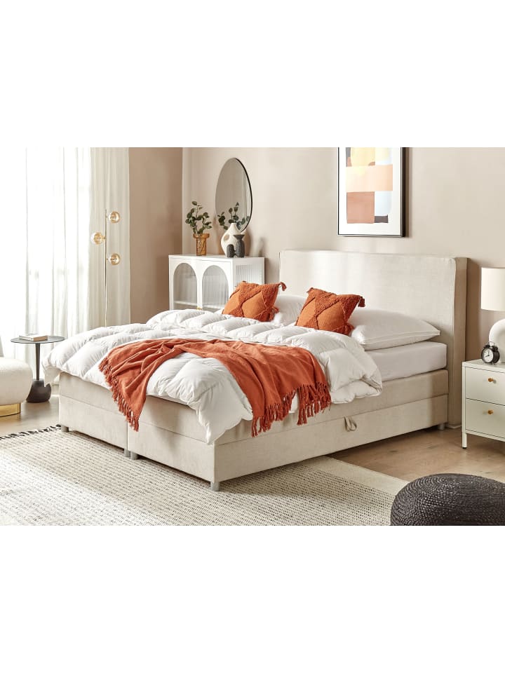 Beliani Boxspring Bett MINISTER in Beige/Silber - (W) 193 x (H) 115 x (L) 209 cm günstig kaufen onesize