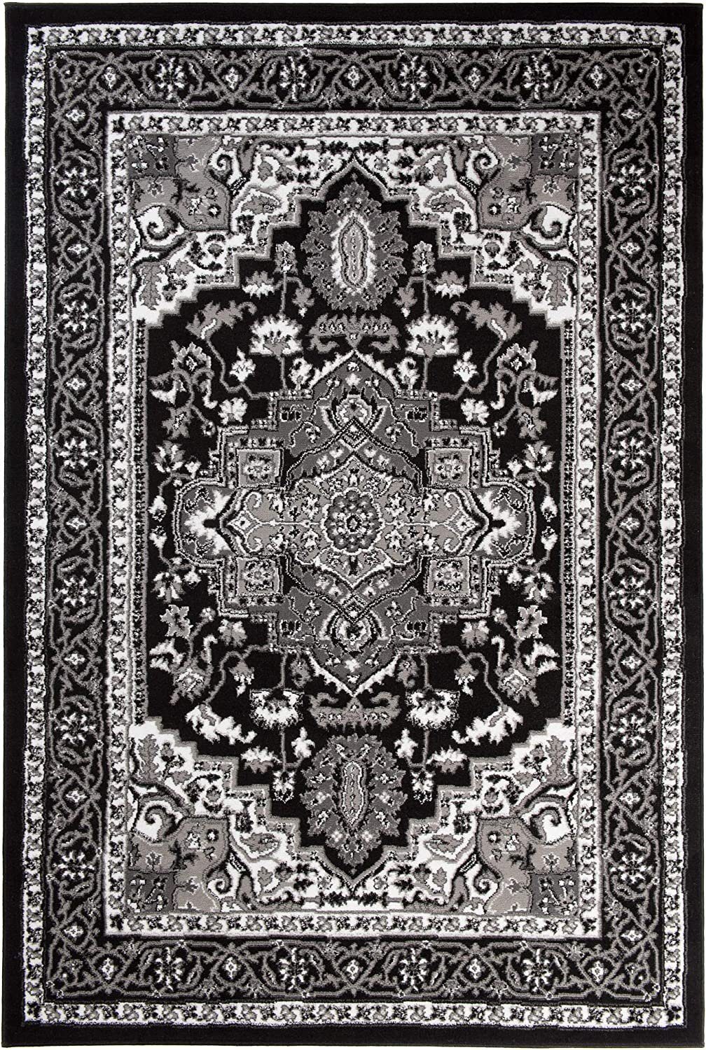 Orientteppich DY-EUFRAT-Q011A-BLACK, Mazovia, 70x140, Orientalisch, Blumenmuster, Klassisch, Kurzflor, Gemustert