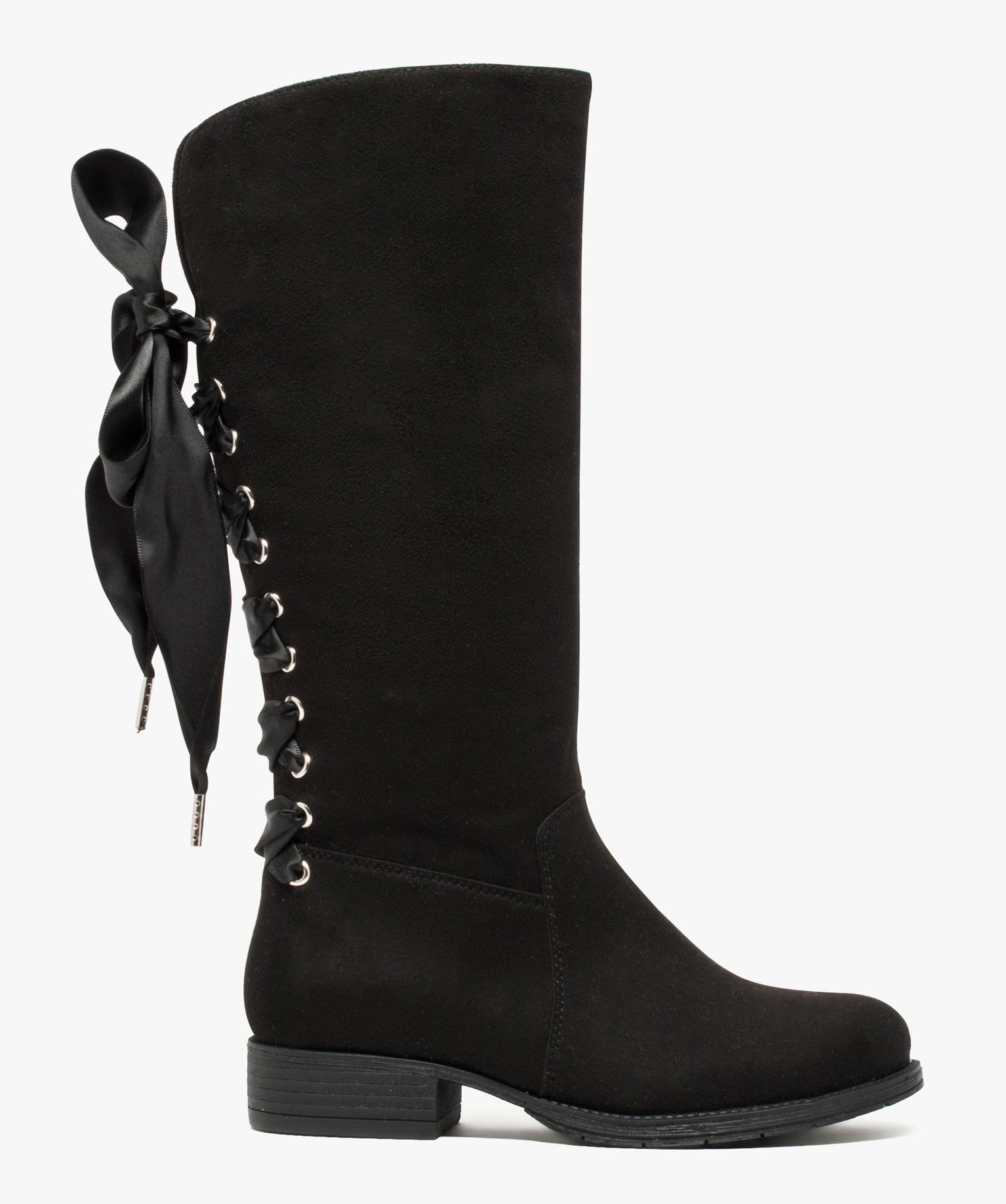 Bottes fille avec lacets rubans à l'arrière noir | GEMO