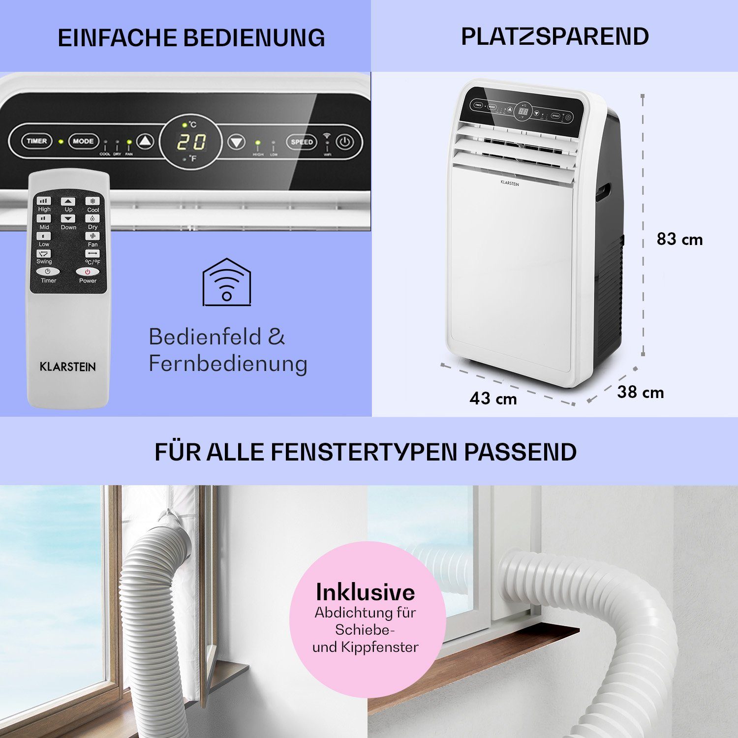 Klarstein Klimagerät Metrobreeze New York 7K, Klimagerät mobil Air Conditioner Kühlgerät Luftkühler