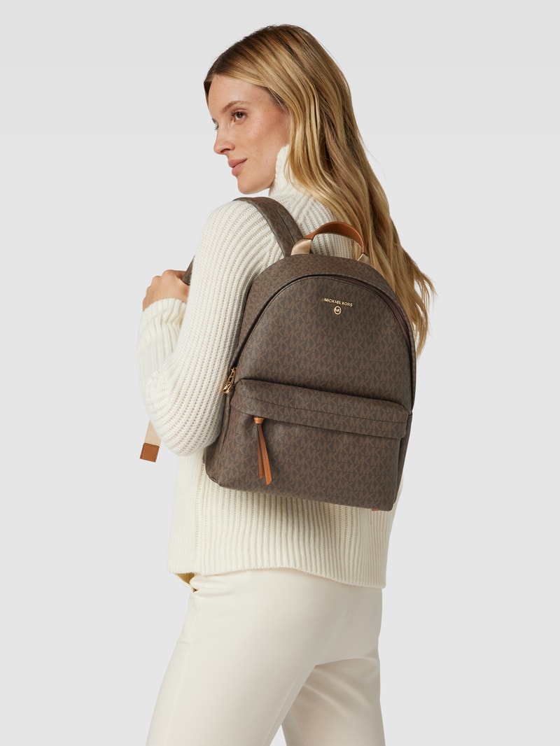 Rucksack mit Allover-Logo-Muster Modell 'SLATER' in mittelbraun