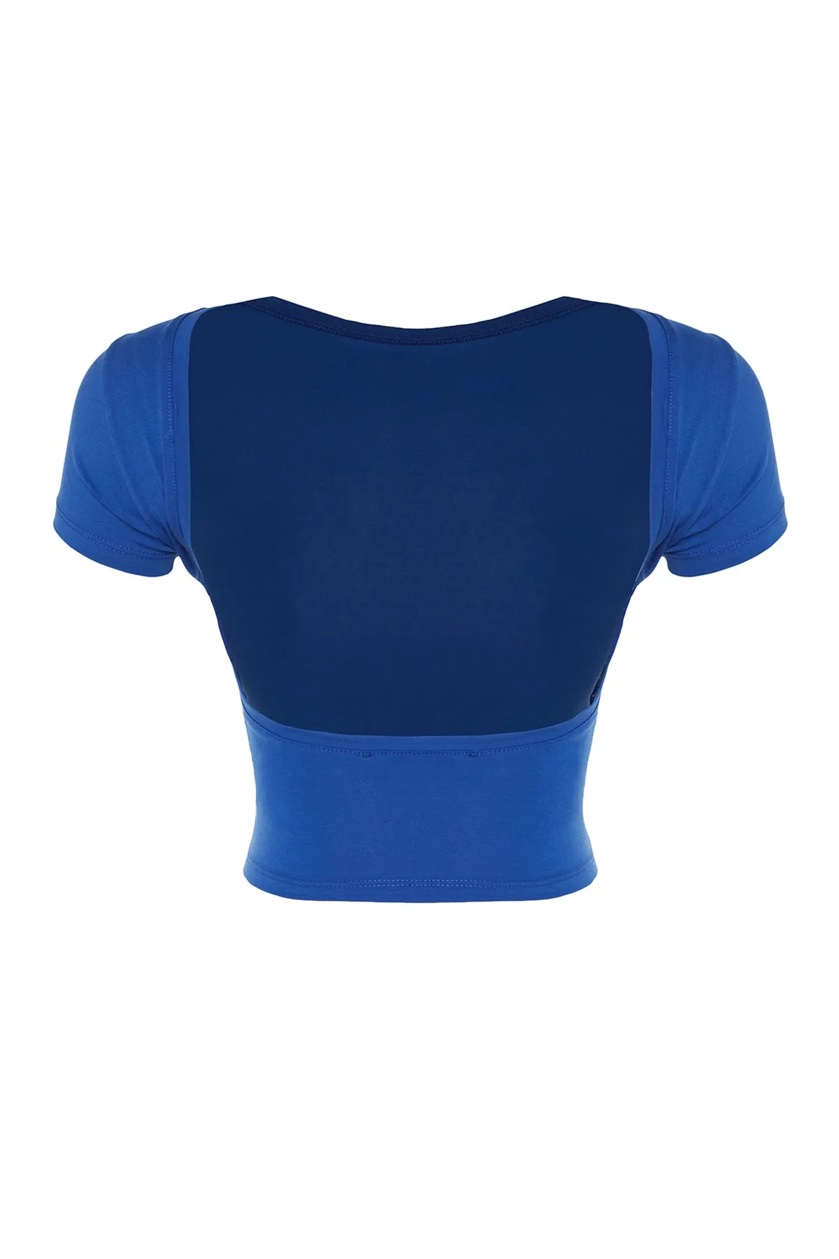 Trendyol Collection  Sax rückenfreie, bauchfreie, dehnbare Strickbluse aus Baumwolle TWOSS23BZ00912