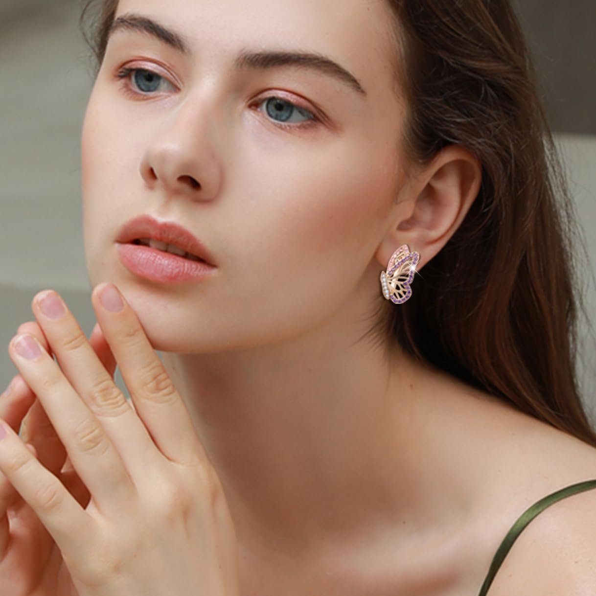 POCHUMIDUU Paar Ohrhänger Schmetterling Ohrringe für Frauen, Gold Hoop Ohrringe (2-tlg., Rose Gold Schmetterling Ohrringe), Trendy hypoallergene Ohrstecker mit kubischem Zirkoniumdioxid