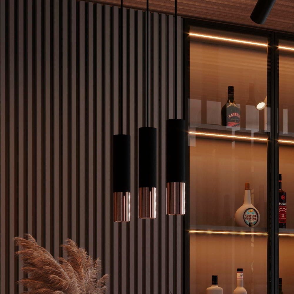 famlights Hängeleuchte, Pendelleuchte Loys in Schwarz und Roségold GU10 3-flammig, keine Angabe, Leuchtmittel enthalten: Nein, warmweiss, Hängeleuchte, Pendellampe, Pendelleuchte