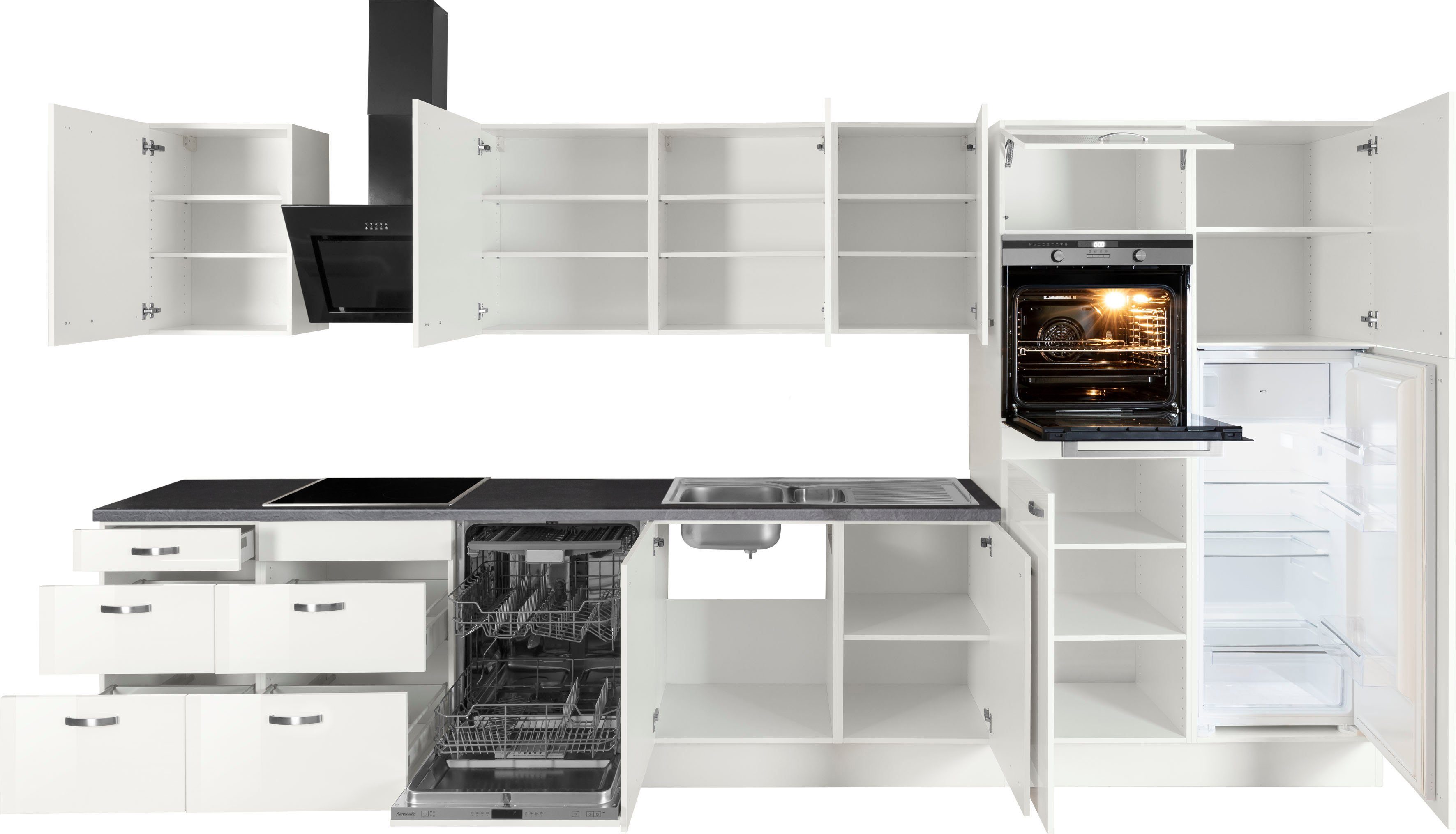 OPTIFIT Küchenzeile Cara, Breite 400 cm, mit HANSEATIC-E-Geräten, Induktions-Kochfeld, Soft-Close-Funktion