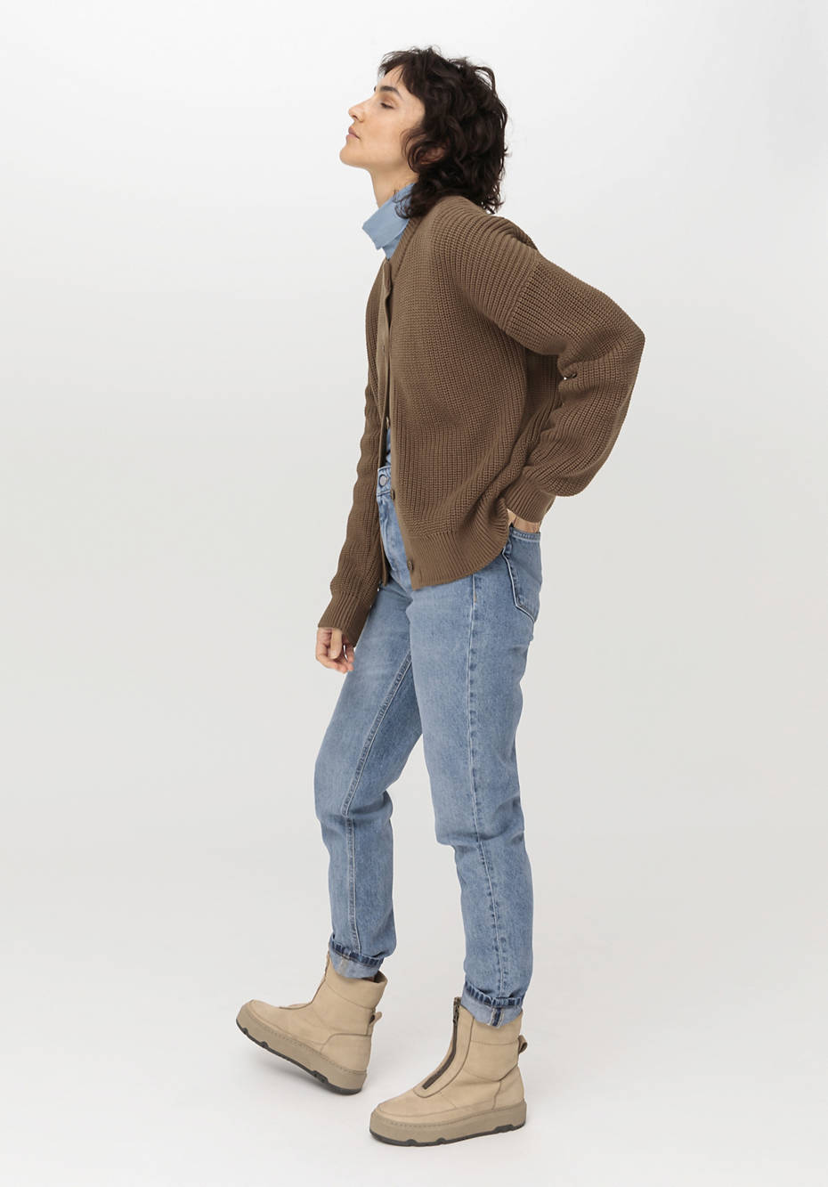 Rundhals-Cardigan aus reiner Bio-Baumwolle